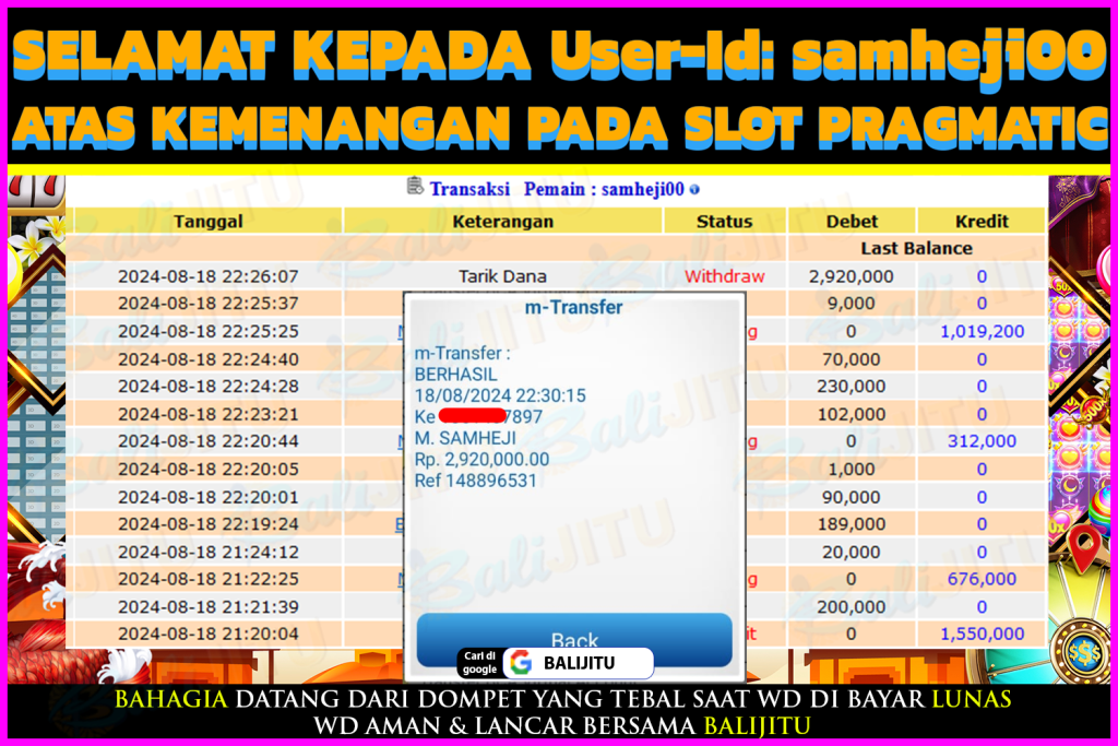 BUKTI MENANG MEMBER BALIJITU 28/08/2024